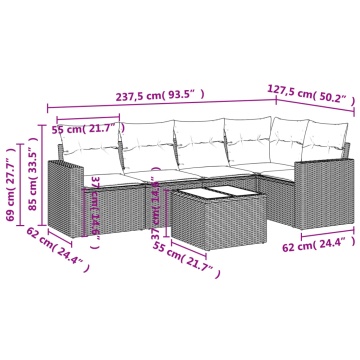 Set mobilier de grădină cu perne, 6 piese, negru, poliratan - Img 3