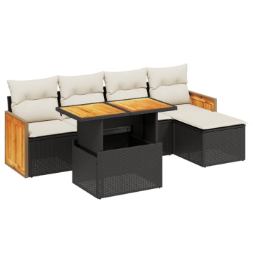 Set mobilier de grădină cu perne, 6 piese, negru, poliratan - Img 2