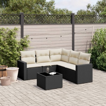 Set mobilier de grădină cu perne, 6 piese, negru, poliratan - Img 1