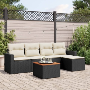 Set mobilier de grădină cu perne, 6 piese, negru, poliratan - Img 1