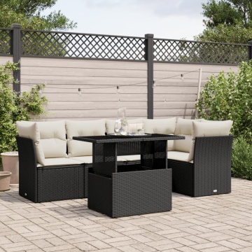 Set mobilier de grădină cu perne, 6 piese, negru, poliratan - Img 1