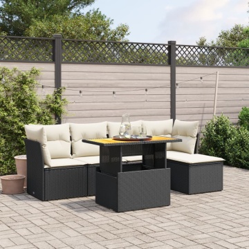 Set mobilier de grădină cu perne, 6 piese, negru, poliratan - Img 1
