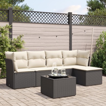 Set mobilier de grădină cu perne, 6 piese, negru, poliratan - Img 1