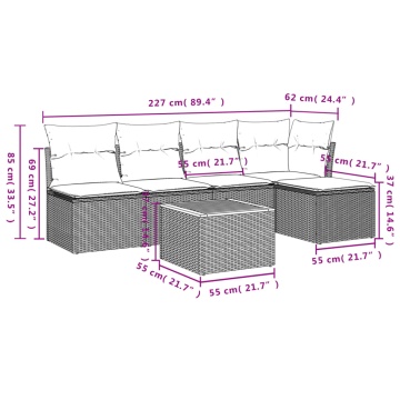 Set mobilier de grădină cu perne, 6 piese, negru, poliratan - Img 3