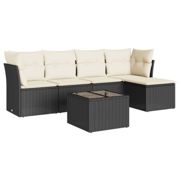 Set mobilier de grădină cu perne, 6 piese, negru, poliratan - Img 2