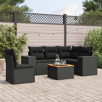 Set mobilier de grădină cu perne, 6 piese, negru, poliratan - Img 1