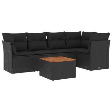 Set mobilier de grădină cu perne, 6 piese, negru, poliratan - Img 2