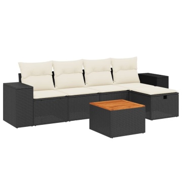 Set mobilier de grădină cu perne, 6 piese, negru, poliratan - Img 2