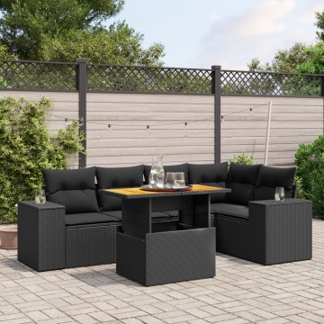 Set mobilier de grădină cu perne, 6 piese, negru, poliratan - Img 1