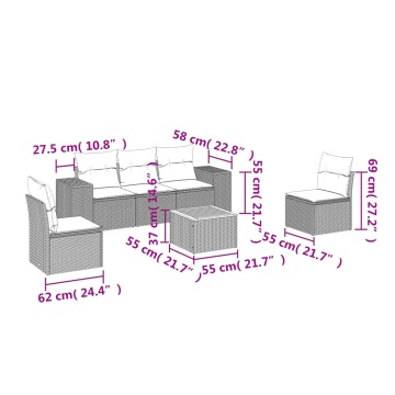 Set mobilier de grădină cu perne, 6 piese, negru, poliratan - Img 3
