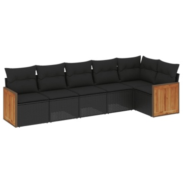 Set mobilier de grădină cu perne, 6 piese, negru, poliratan - Img 2
