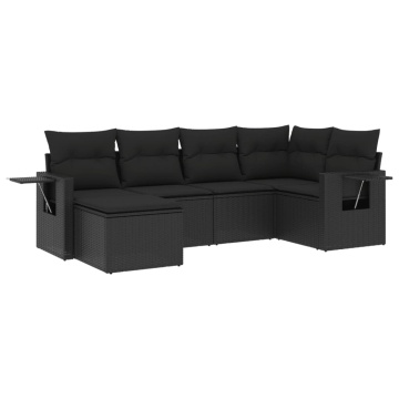 Set mobilier de grădină cu perne, 6 piese, negru, poliratan - Img 2