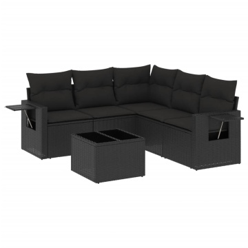 Set mobilier de grădină cu perne, 6 piese, negru, poliratan - Img 2