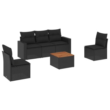 Set mobilier de grădină cu perne, 6 piese, negru, poliratan - Img 2