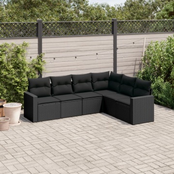 Set mobilier de grădină cu perne, 6 piese, negru, poliratan - Img 1