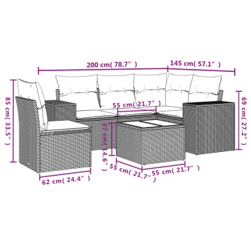 Set mobilier de grădină cu perne, 6 piese, negru, poliratan - Img 7