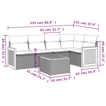 Set mobilier de grădină cu perne, 6 piese, negru, poliratan - Img 7