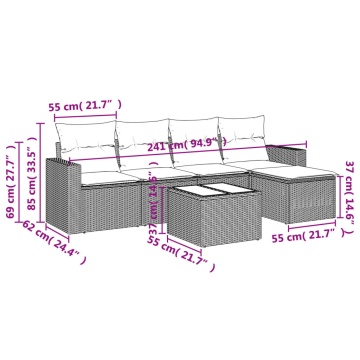 Set mobilier de grădină cu perne, 6 piese, negru, poliratan - Img 7