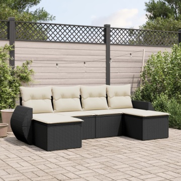 Set mobilier de grădină cu perne, 6 piese, negru, poliratan - Img 1