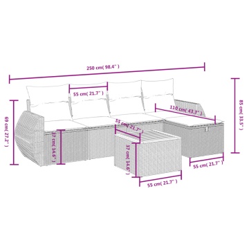 Set mobilier de grădină cu perne, 6 piese, negru, poliratan - Img 4