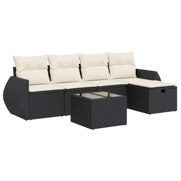Set mobilier de grădină cu perne, 6 piese, negru, poliratan - Img 2