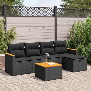 Set mobilier de grădină cu perne, 6 piese, negru, poliratan - Img 1