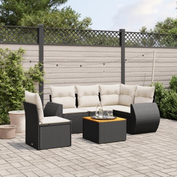 Set mobilier de grădină cu perne, 6 piese, negru, poliratan - Img 1
