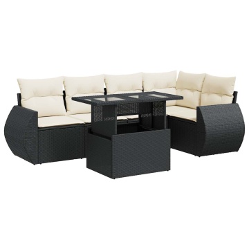 Set mobilier de grădină cu perne, 6 piese, negru, poliratan - Img 2