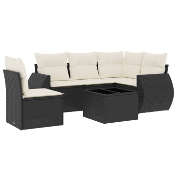 Set mobilier de grădină cu perne, 6 piese, negru, poliratan - Img 2