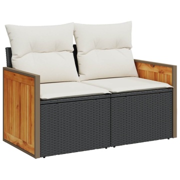Set mobilier de grădină cu perne, 6 piese, negru, poliratan - Img 4