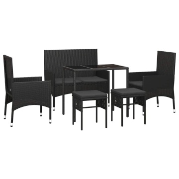 Set mobilier de grădină cu perne, 6 piese, negru, poliratan - Img 3