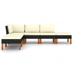 Set mobilier de grădină cu perne, 6 piese, negru, poliratan - Img 2