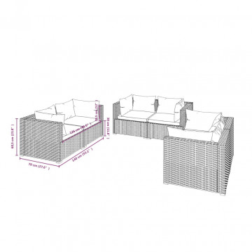 Set mobilier de grădină cu perne, 6 piese, negru, poliratan - Img 5