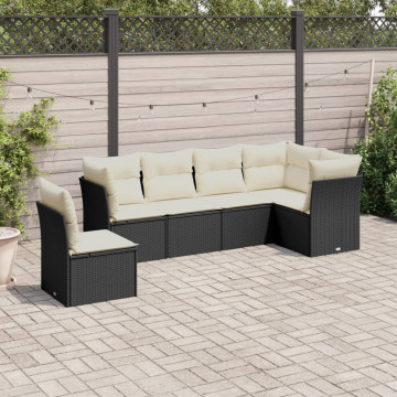 Set mobilier de grădină cu perne, 6 piese, negru, poliratan - Img 1