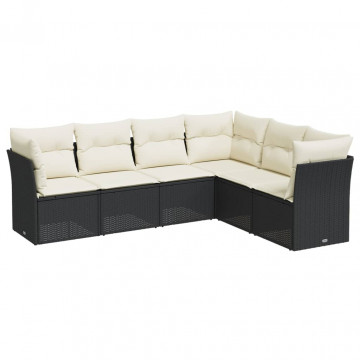 Set mobilier de grădină cu perne, 6 piese, negru, poliratan - Img 2