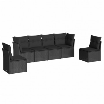 Set mobilier de grădină cu perne, 6 piese, negru, poliratan - Img 2