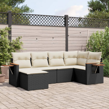 Set mobilier de grădină cu perne, 6 piese, negru, poliratan - Img 1