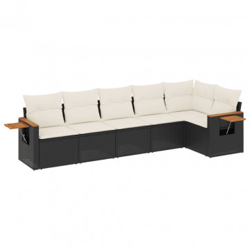 Set mobilier de grădină cu perne, 6 piese, negru, poliratan - Img 2