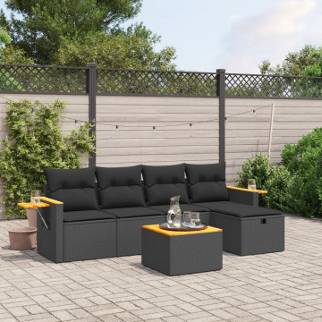 Set mobilier de grădină cu perne, 6 piese, negru, poliratan - Img 1