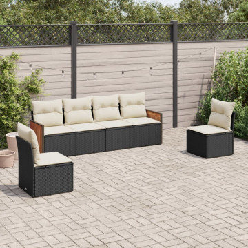 Set mobilier de grădină cu perne, 6 piese, negru, poliratan - Img 1