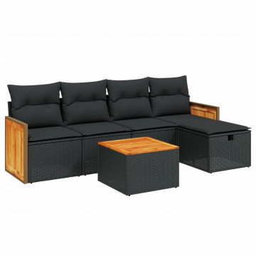 Set mobilier de grădină cu perne, 6 piese, negru, poliratan - Img 2