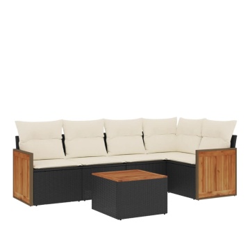 Set mobilier de grădină cu perne, 6 piese, negru, poliratan - Img 2