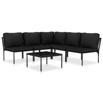 Set mobilier de grădină cu perne, 6 piese, negru, PVC - Img 2