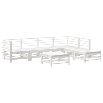 Set mobilier de grădină cu perne, 7 piese, alb, lemn masiv - Img 3