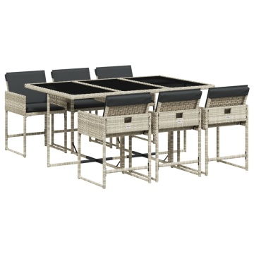 Set mobilier de grădină cu perne, 7 piese gri deschis poliratan - Img 2