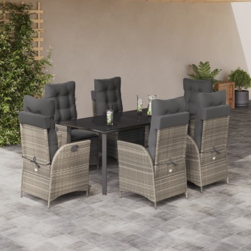 Set mobilier de grădină cu perne, 7 piese gri deschis poliratan - Img 1