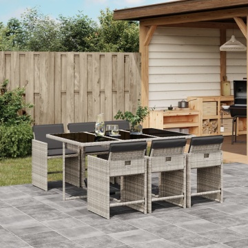 Set mobilier de grădină cu perne, 7 piese gri deschis poliratan - Img 1