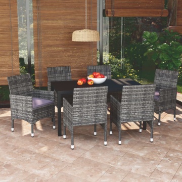 Set mobilier de grădină cu perne, 7 piese, gri, poliratan - Img 1