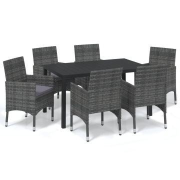 Set mobilier de grădină cu perne, 7 piese, gri, poliratan - Img 2
