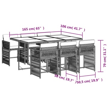 Set mobilier de grădină cu perne, 7 piese, gri, poliratan - Img 5